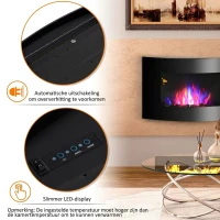 HOMCOM Elektrische kachel elektrische wandhaard haardkachel LED kiezelstenen roestvrij staal 1800 W warmte(m-6)