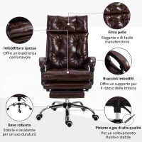 Vinsetto Poltrona Ufficio Pelle PU Marrone Schienale Reclinabile 135°(m-7)