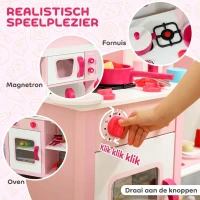 AIYAPLAY Speelkeuken met houten accessoires, keukentoestellen, compact, geluiden, roze(m-4)