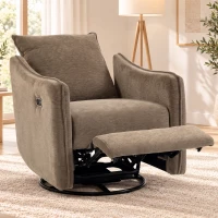 HOMCOM Fauteuil Relax Électrique Inclinable 155° avec Repose-pieds, Pivotant 270°, Assise Large, Bascule, Chenille, Kaki(m-5)