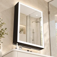 HOMCOM Armário de Casa de Banho LED com Função Antivapor Móvel de Parede Espelho Prateleiras 50x70 cm Preto(m-10)