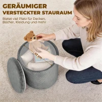 HOMCOM Runder Samt Sitzhocker mit Stauraum Polsterhocker Fußhocker mit Deckel 45 cm Grau(m-5)