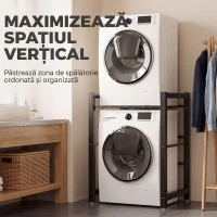 HOMCOM Suport suprapunere mașină de spălat și uscător, oțel, 300 kg, 75x62x97-105 cm, negru(m-5)