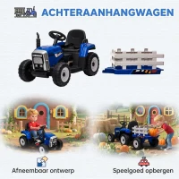 HOMCOM Elektrische Kinderauto met Aanhanger, Afstandsbediening, Lichteffecten, 3-6 km/u, voor 3-6 Jaar, Blauw(m-4)