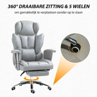 HOMCOM Ergonomische Bureaustoel met Armleuningen, Voetsteun, in Hoogte Verstelbare Draaistoel van Microvezelstof, Gevoerd Computerstoel, Lichtgrijs(m-7)