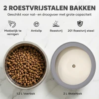 PawHut Verhoogde Hondenbak Hoogteverstelbaar Voerbak met Waterbak en 2 RVS kommen voor kleine tot grote honden Zwart(m-6)