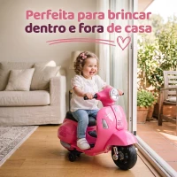 HOMCOM Mota Elétrica Infantil Vespa 6V com Farol, Buzina e Rodas Auxiliares para Crianças de 18-36 Meses Rosa 66,5x38x52 cm(m-13)