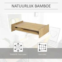 HOMCOM Monitorstandaard met schuifladen schermstandaard bureau-organizer natuurlijk(m-6)