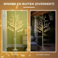 HOMCOM Kunstberk met 120 LED-lampjes, 3 lichtstanden, opvouwbare takken, IP44, 150 cm, wit(m-7)