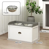 PawHut voerstation, 2 voerbakken van elk 2 liter, roestvrij staal, met lade, wit+grijs, 60 x 30 x 36 cm(m-3)