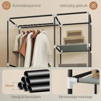 HOMCOM Stoffen Kledingkast, Opbergoplossing, 6 Planken, 1 Kledingstang, Grijs(m-6)