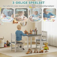 AIYAPLAY Kindertafel met 2 stoelen, 3-delige kinderset – MDF & vurenhout, 56 x 52 x 48 cm, grijs(m-5)