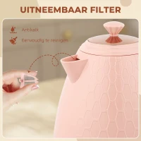 HOMCOM Elektrische Waterkoker, 1,7L, Snelkookfunctie, 2200W, Draadloos, Met Afneembaar Anti-Kalkfilter, Lichtroze(m-7)