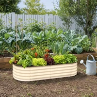 Outsunny Galvanised Raised Garden Bed, Metal Planter Box with Safety Edging, for Flowers, Herbs, Succulents, Cream White(m-9)