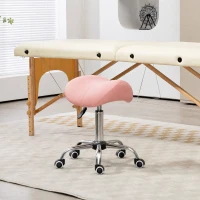 HOMCOM Rolkruk In Hoogte Verstelbaar 49-61 cm Praktijkkruk 360° Draaibaar Kruk Bureaukruk Voor Kantoor Salon Massage Spa Roze(m-2)