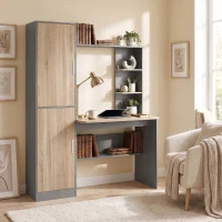 HOMCOM Birou pentru calculator cu 2 dulapuri și rafturi deschise, stil nordic, 122 x 52 x 168,4 cm, Gri închis și natural(m-6)
