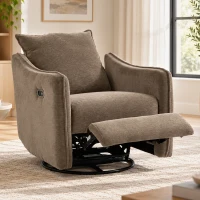 HOMCOM Poltrona Relax Elétrica Reclinável 155° com Apoia-pés, Giratória 270°, Assento Amplo, Balanço, Chenille, Caqui(m-2)