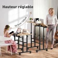 HOMCOM Bureau assis debout bureau réglable en hauteur 70 x 60 cm à roulettes avec plateau inclinable cadre en métal marron(m-4)
