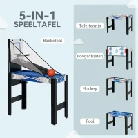 SPORTNOW 5-in-1 Speeltafel, Biljart, Tafeltennis, Hockey, Basketbal, Boogschieten, Inclusief Accessoires, MDF, Kunststof, Blauw(m-4)