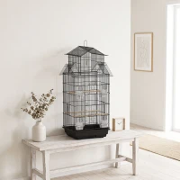 PawHut Gabbia per Uccelli con Maniglia di Trasporto e Vassoio Estraibile, in Metallo e Plastica, 50.5x41x104 cm, Nero(m-11)