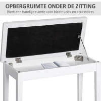 HOMCOM pianokruk pianobank traditionele landelijke stijl cosmetische kruk opbergruimte rubberhout kunstleer wit 76 x 36 x 50 cm(m-6)