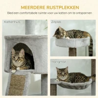 PawHut kattenboom inclusief kattengrot, kattenbed, kattenhangmat en speelgoed 60 cm x 40 cm x 113 cm, lichtgrijs(m-4)
