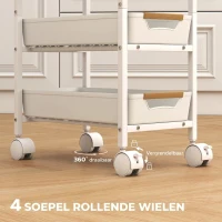 HOMCOM 5-laagse Keukentrolley, Houten Uiterlijk, Rolbaar, Metalen Frame, 4 Lades, Wit(m-5)