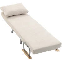 HOMCOM Poltrona-Cama em Veludo com Encosto Ajustável, Almofada e Braços em Madeira para Sala ou Quarto, Creme(m-15)