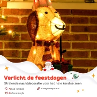 Outsunny Kerstdecoratie, verlichte kerstpuppy met 74 warmwitte LED-lampjes, 64 x 20 x 70 cm, Geel(m-5)