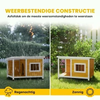 PawHut hondenhok met veranda, scharnierend dak, raam, verstelbare poten, natuurlijk hout, oranje, 85,5 x 62 x 60 cm(m-5)