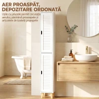 HOMCOM Dulap de Baie Înalt cu Uși Tip Oblon și Poliță Reglabilă, Alb(m-6)