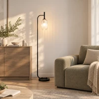 HOMCOM Lampadar de podea living lampă de podea cu abajur din sticlă texturată întrerupător la picior 29 x 25 x 152 cm metal negru(m-6)