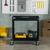 DURHAND Gereedschapswagen, 2 niveaus, wagen, 4 wielen, staal, tot 150 kg, 84,5 x 38 x 84 cm, Zwart(m-7)