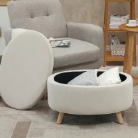 HOMCOM Opbergbank met fluweeloptiek, Ovale Vorm, Hocker, tot 80 kg, 71 x 51,5 x 42 cm, Beige(m-7)