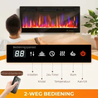 HOMCOM Elektrische haard, wandmontage, instelbare vlammen, thermostaat, timer, staal, zwart(m-5)