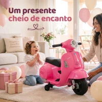 HOMCOM Mota Elétrica Infantil Vespa 6V com Farol, Buzina e Rodas Auxiliares para Crianças de 18-36 Meses Rosa 66,5x38x52 cm(m-12)