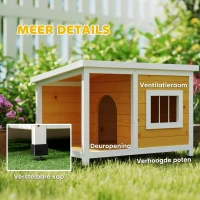 PawHut hondenhok met veranda, scharnierend dak, raam, verstelbare poten, natuurlijk hout, oranje, 85,5 x 62 x 60 cm(m-7)