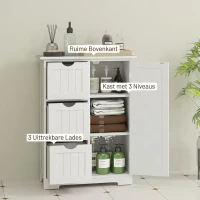 HOMCOM Badkamerkast, Badkamercommode, 3 Laden, Schap, MDF, Wit(m-4)