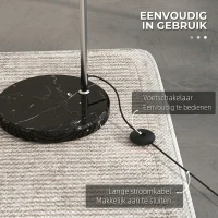 HOMCOM Booglamp, Staande Lamp, Verstelbaar, Voetschakelaar, Voet in Marmerlook, 170-180cm, Zilver/Zwart(m-6)