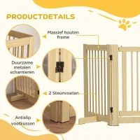 PawHut Vrijstaand hondenhek, 4 panelen, flexibel, dennenhout, 204L x 36B x 75H cm, naturel hout(m-6)