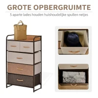 HOMCOM Ladekast met 5 Opvouwbare Stoffen Lades, Opbergrek, Stevig Stalen Frame, 58 x 29 x 99 cm(m-5)