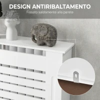 HOMCOM Copritermosifoni a Doghe con Ripiano Portaoggetti, in Legno, 152x19x81 cm, Bianco(m-5)