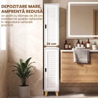 HOMCOM Dulap de Baie Înalt cu Uși Tip Oblon și Poliță Reglabilă, Alb(m-4)