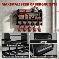 Outsunny Tuingereedschap-organizer 2-traps gereedschapsstandaard met haken en zijvak tot 50 kg 61,8 x 23 x 32,7cm Zwart(m-4)