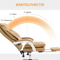 HOMCOM Ergonomische Bureaustoel met Lendensteun en Voetsteun, Lichtbruin(m-6)