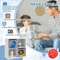 ZONEKIZ Opbergrek voor Kinderen, Kubussen, Laden, MDF, Kantelbeveiliging, Wit(m-7)