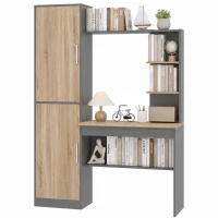 HOMCOM Computertisch mit 2 Schränken und offenen Regalen, nordischer Stil, 122 x 52 x 168,4 cm, Dunkelgrau und Naturholz(m-7)