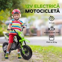AIYAPLAY Motocicletă electrică pentru copii cu roți ajutătoare, din PP și metal, 109.5x60x72.5 cm, verde(m-6)