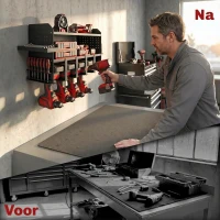 Outsunny Tuingereedschap-organizer 2-traps gereedschapsstandaard met haken en zijvak tot 50 kg 61,8 x 23 x 32,7cm Zwart(m-6)