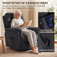 HOMCOM Elektryczny fotel dla seniora z funkcją wstawania, masażem wibracyjnym, ogrzewaniem i USB, granatowy(m-7)